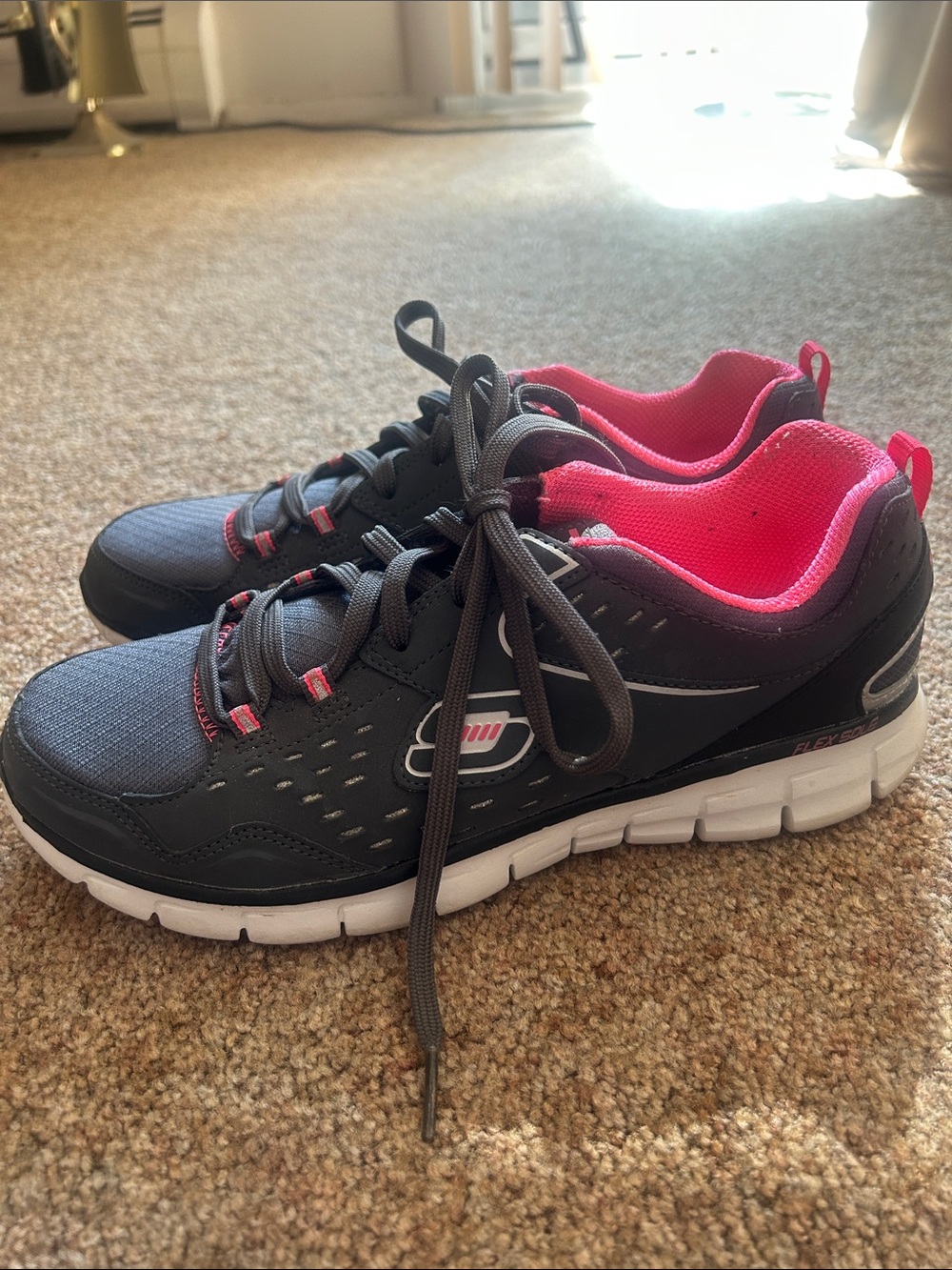 Women's Sketchers Gray and Pink Athletic Walking Sneakers